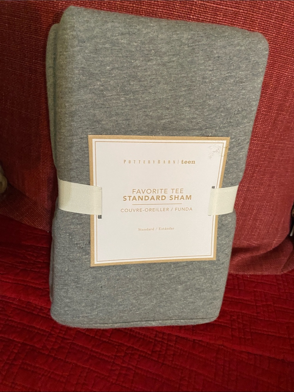 Pottery Barn Teen FAVORITE TEE STANDARD SHAM, 100% Cotton Grey, NWT